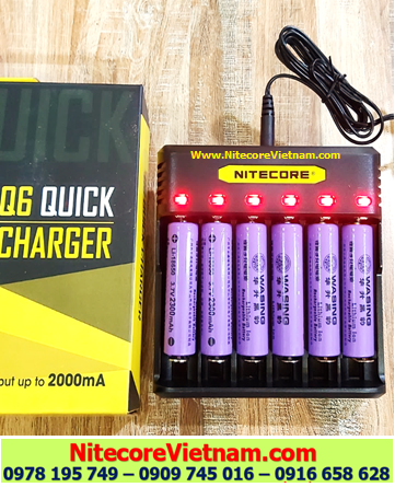 Nitecore Q6 (Bộ sạc 06 Khe Sạc kèm sẳn 06 pin SẠC 18650 WASING 2300mAh đầu lồi  lithium 3.7v) chính hãng